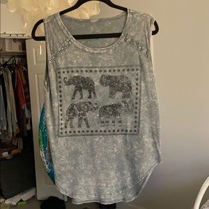 elephant design gray tank top